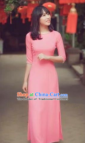 Traditional Top Grade Asian Vietnamese Dress, Vietnam National Female Ao Dai Dress Women Pink Ao Dai Suit Cheongsam Clothing