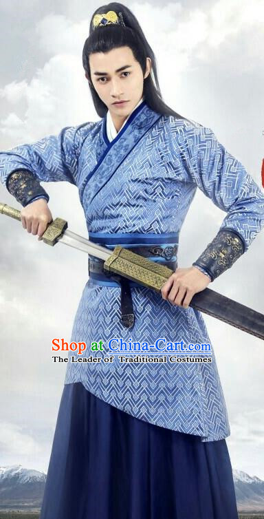 Traditional Chinese Ancient Warring States Time Palace Swordsman Costume, China Television Song of Phoenix Prince Clothing and Headwear Complete Set for Men