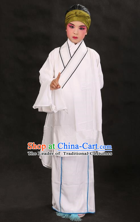 Traditional Chinese Beijing Opera Old Female White Clothing and Shoes Complete Set, China Peking Opera Children Pantaloon Costume Embroidered Clothing Opera Costumes for Kids