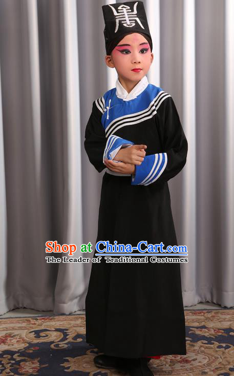 Traditional Chinese Beijing Opera Government Runners Black Clothing and Shoes Complete Set, China Peking Opera Buster Constable Costume Opera Costumes for Kids