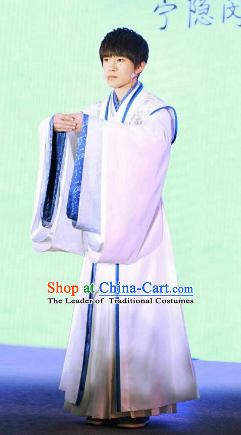 Traditional Chinese Ancient Warring States Time Qu Yuan Costume, Song of Phoenix Chu Dynasty Scholar Clothing and Handmade Headpiece Complete Set for Men