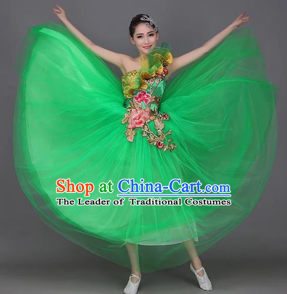 Top Grade Compere Professional Performance Costume, Chorus Formal Dress Modern Dance Green Bubble Dress for Women