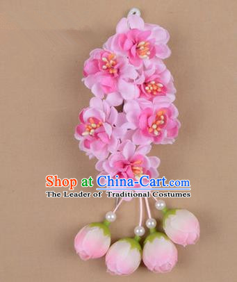 Chinese Ancient Peking Opera Pink Wisteria Flowers Hair Accessories, Traditional Chinese Beijing Opera Props Head Ornaments Hua Tan Headwear Hairpins