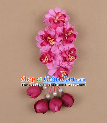 Chinese Ancient Peking Opera Rosy Wisteria Flowers Hair Accessories, Traditional Chinese Beijing Opera Props Head Ornaments Hua Tan Headwear Hairpins