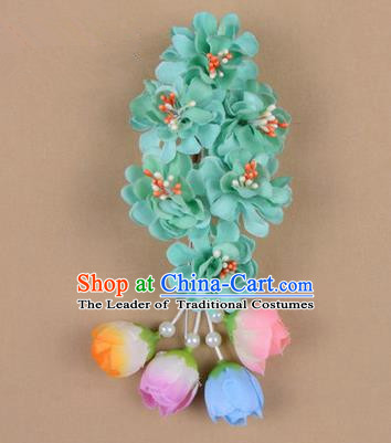 Chinese Ancient Peking Opera Green Wisteria Flowers Hair Accessories, Traditional Chinese Beijing Opera Props Head Ornaments Hua Tan Headwear Hairpins