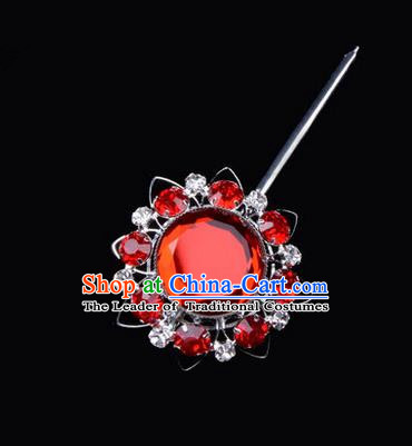 Chinese Ancient Peking Opera Pink Flowers Hair Accessories Headwear, Traditional Chinese Beijing Opera Head Ornaments Hua Tan White Red Crystal Bulb Hairpins
