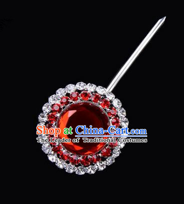 Chinese Ancient Peking Opera Pink Flowers Hair Accessories Headwear, Traditional Chinese Beijing Opera Head Ornaments Hua Tan Double Ring Red Crystal Bulb Hairpins