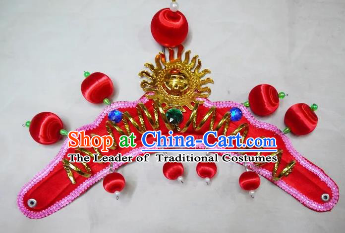 Traditional Chinese Peking Opera Headwear Waist Drum Hair Accessories, Chinese Folk Dance Red Hat for Women