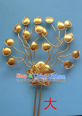 Traditional Chinese Ancient Classical Handmade Imperial Empress Hair Accessories Golden Headwear Hairpin for Women