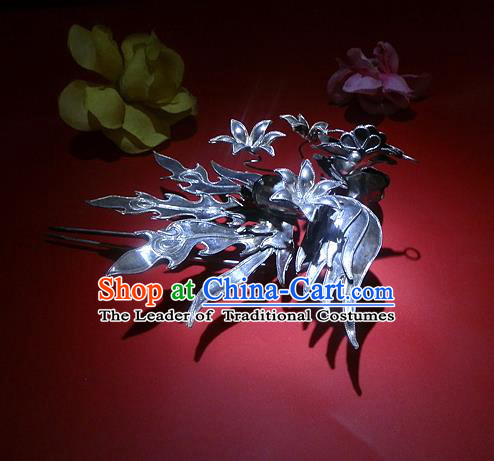 Traditional Handmade Chinese Ancient Classical Hair Accessories Barrettes Phoenix Hairpin, Qing Dynasty Queen Sliver Step Shake Hair Fascinators Hairpins for Women