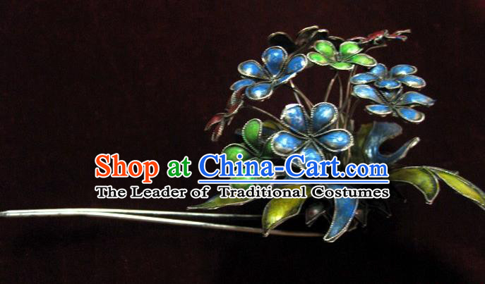 Traditional Handmade Chinese Ancient Classical Hair Accessories Barrettes Flower Hairpin, Blueing Step Shake Hair Sticks Hair Fascinators for Women