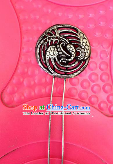 Traditional Handmade Chinese Ancient Classical Hair Accessories Barrettes Miao Sliver Phoenix Hairpin, Hair Sticks Hair Fascinators Hairpins for Women