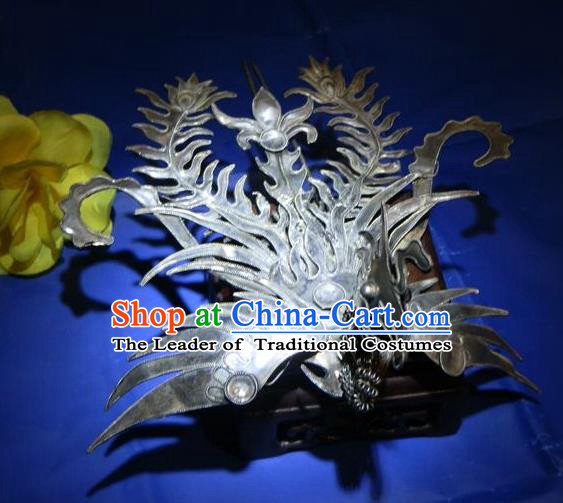 Traditional Handmade Chinese Ancient Classical Hair Accessories Barrettes Phoenix Crown Hairpins, Step Shake Hair Sticks Hair Jewellery for Women
