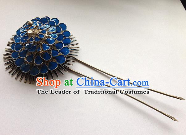 Traditional Handmade Chinese Ancient Classical Hair Accessories Barrettes Blueing Flower Hairpins, Hanfu Step Shake Hair Sticks Hair Jewellery for Women