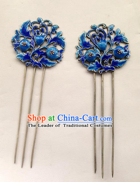 Traditional Handmade Chinese Ancient Classical Hair Accessories Barrettes Hairpins, Pure Sliver Blueing Step Shake Hair Sticks for Women