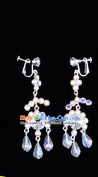 Chinese Ancient Peking Opera Head Accessories Young Lady Diva Colorful Crystal White Earring, Traditional Chinese Beijing Opera Hua Tan Eardrop