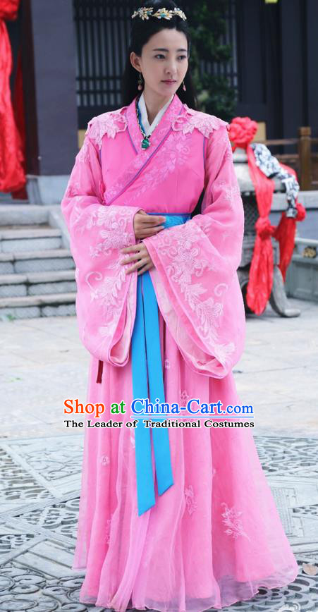 Traditional Ancient Chinese Imperial Consort Costume and Handmade Headpiece Complete Set, Elegant Hanfu Chinese Southern and Northern Dynasty Imperial Concubine Embroidered Trailing Clothing