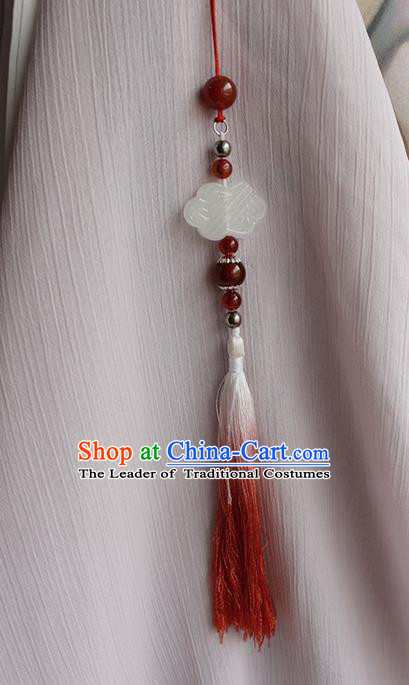 Top Grade Traditional China Ancient Palace Lady Jade Accessories Pendant, China Ancient Swordsman Red Tassel Waist Pendant