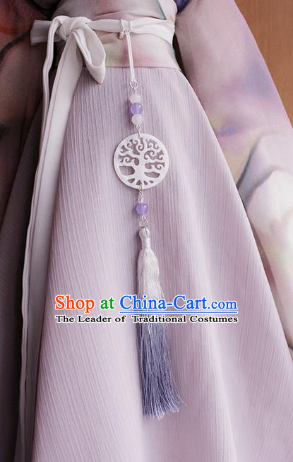 Top Grade Traditional China Ancient Palace Lady Round Jade Accessories Pendant, China Ancient Swordsman Red Tassel Waist Pendant