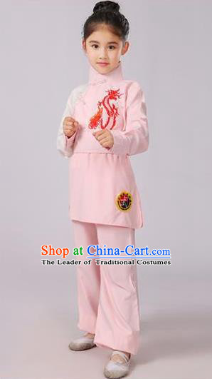 Top Grade Chinese Ancient Martial Arts Costume, Children Taiji Kung fu Pink Clothing for Kids