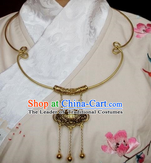 Chinese Ancient Handmade Jewelry Accessories Longevity Lock, Traditional Chinese Ancient Ming Dynasty Hanfu Necklace for Women