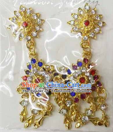 Traditional Thailand Ancient Handmade Accessories Earrings, Traditional Thai China Dai Nationality Colorful Crystal Royal Eardrop for Women