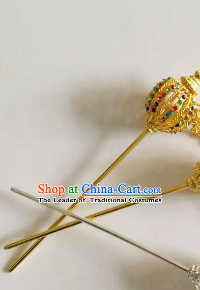 Traditional Thailand Ancient Handmade Hair Accessories, Traditional Thai China Dai Nationality Hairpins Colorful Crystal Hair Stick Headpiece for Women