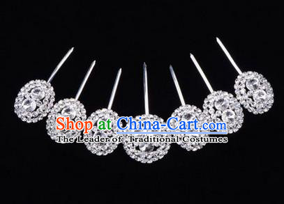 Chinese Ancient Peking Opera Head Accessories Young Lady Diva Crystal White Hairpins Complete Set, Traditional Chinese Beijing Opera Hua Tan Hair Clasp Head-ornaments