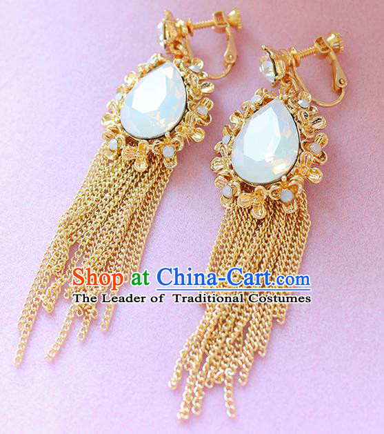 Top Grade Handmade Wedding Bride Accessories Opal Earrings, Traditional Princess Wedding Long Tassel Eardrop for Women
