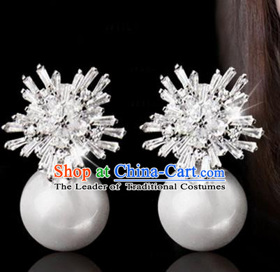 Top Grade Handmade Wedding Bride Accessories Pearl Earrings, Traditional Princess Wedding Crystal Eardrop for Women