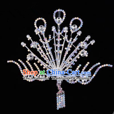 Chinese Ancient Peking Opera Head Accessories Diva White Crystal Phoenix Hairpins Step Shake, Traditional Chinese Beijing Opera Princess Hua Tan Hair Clasp Head-ornaments