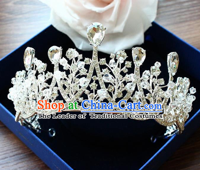 Top Grade Handmade Wedding Bride Hair Accessories Crown, Traditional Baroque Queen Zircon Crystal Royal Crown Wedding Headpiece for Women