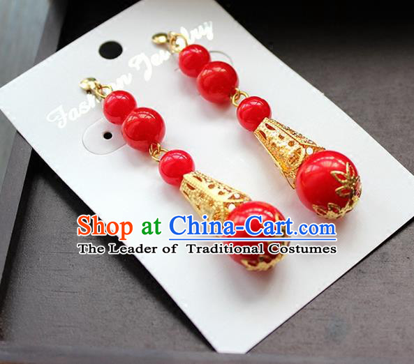Top Grade Handmade China Wedding Bride Accessories Red Beads Earrings, Traditional Princess Xiuhe Suit Wedding Crystal Eardrop for Women