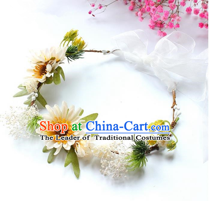 Top Grade Handmade Wedding Bride Hair Accessories Headwear Garland, Traditional Princess Crystal Wedding White Flowers Headpiece for Women