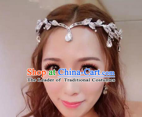 Top Grade Handmade Wedding Bride Hair Accessories Forehead Ornament, Traditional Princess Wedding Crystal Headwear for Women