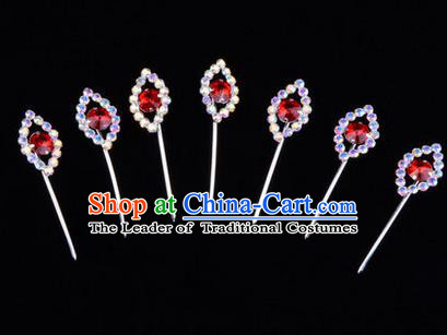 Chinese Ancient Peking Opera Head Accessories Diva Red Crystal Hairpins Step Shake, Traditional Chinese Beijing Opera Princess Hua Tan Hair Clasp Head-ornaments