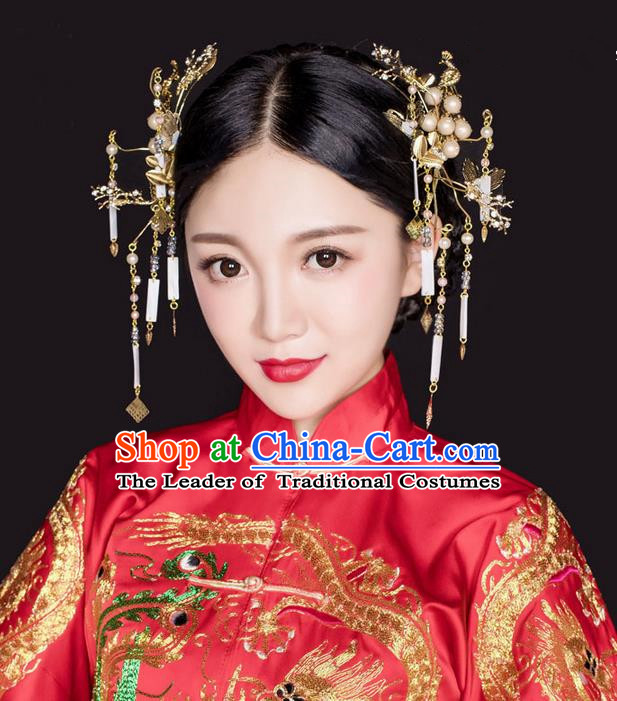 Top Grade Chinese Handmade Wedding Hair Accessories, Traditional China Xiuhe Suit Bride Phoenix Coronet Hair Clasp Headwear for Women