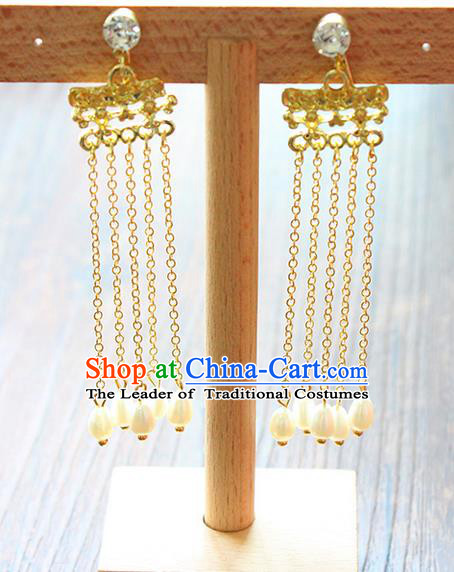 Top Grade Handmade China Wedding Bride Accessories Pearl Earrings, Traditional Princess Wedding Tassel Earbob Jewelry for Women