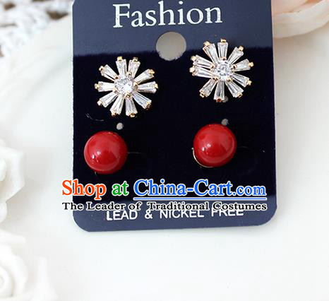 Top Grade Handmade China Wedding Bride Accessories Red Pearl Earrings, Traditional Princess Wedding Crystal Earbob Jewelry for Women