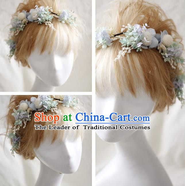 Top Grade Handmade Wedding Bride Hair Accessories Light Blue Flowers Headwear, Traditional Princess Baroque Hair Stick Headpiece Hairpins Complete Set for Women