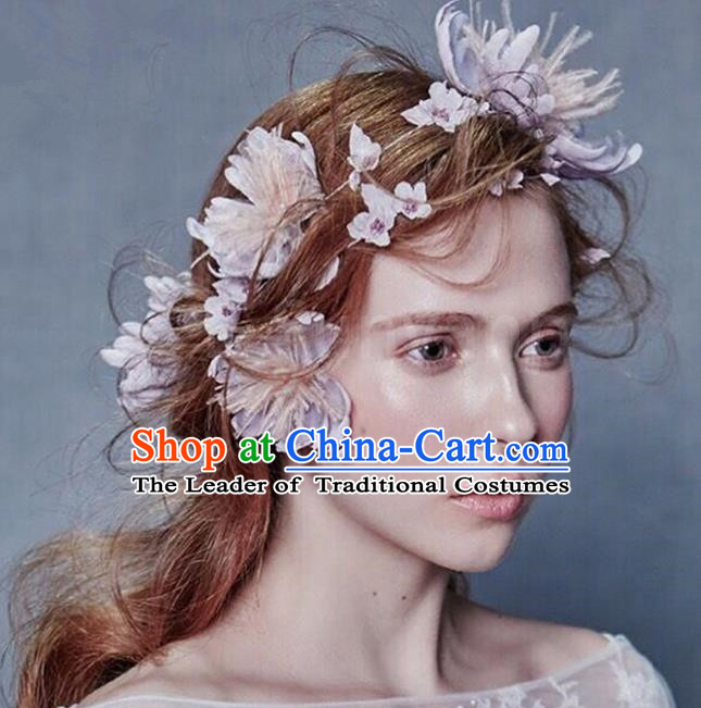 Top Grade Handmade Wedding Bride Hair Accessories Feather Flowers Hair Clasp, Traditional Princess Baroque Hair Clips Headpiece for Women