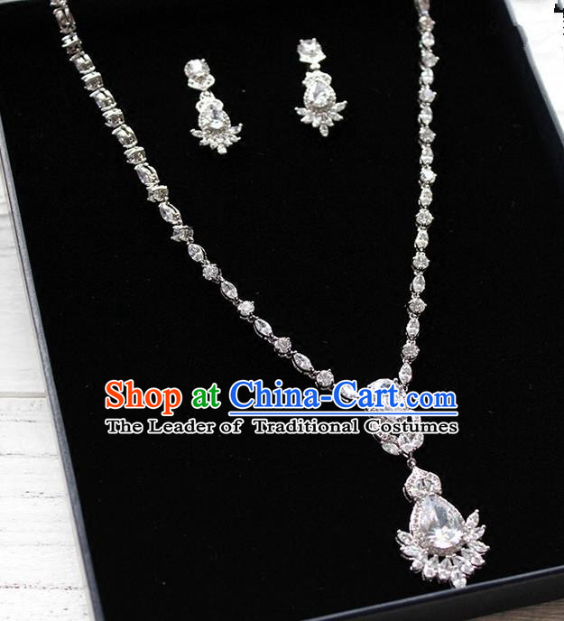 Top Grade Handmade China Wedding Bride Accessories Zircon Necklace and Earrings, Traditional Princess Wedding Crystal Necklace Earbob Jewelry for Women