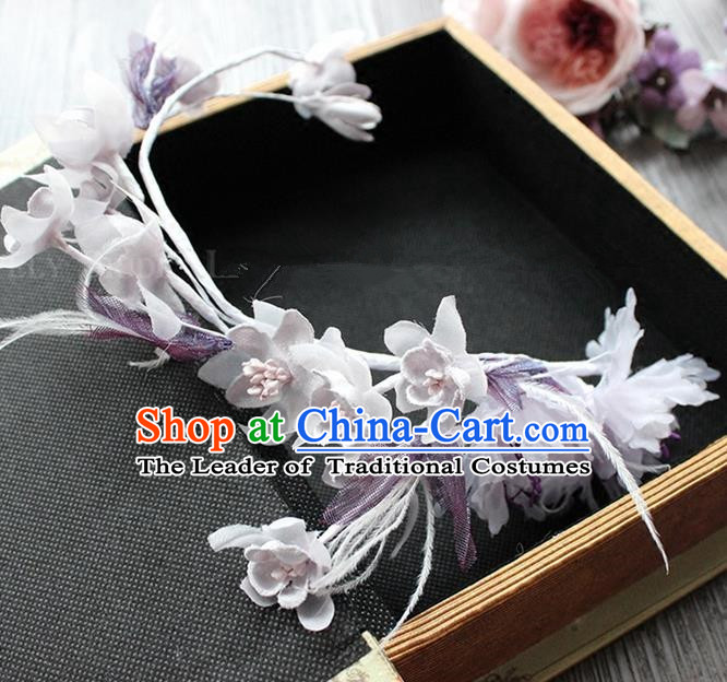Top Grade Handmade Wedding Bride Hair Accessories Purple Flower Garland Hair Clasp, Traditional Princess Baroque Headband Headpiece for Women