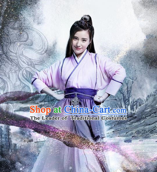 Traditional Ancient Chinese Swordswoman Costume and Handmade Headpiece Complete Set, Elegant Hanfu Clothing Chinese Jianghu Lady Dress Clothing for Women