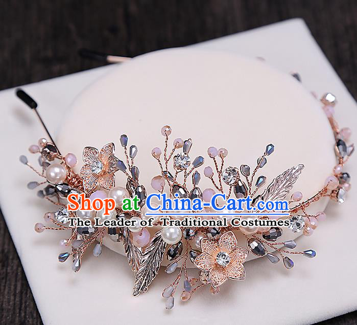 Top Grade Handmade Wedding Bride Hair Accessories Pink Beads Hair Clip Hairpins, Traditional Baroque Princess Hair Clasp Pearl Headband Headpiece for Women