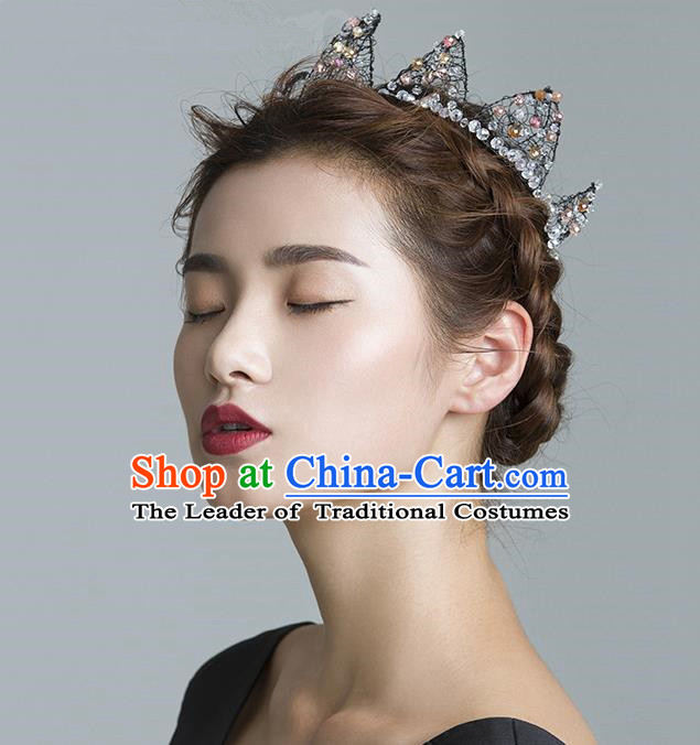 Top Grade Handmade Wedding Hair Accessories Bride Crystal Crown, Traditional Baroque Queen Black Royal Crown Wedding Headwear for Women