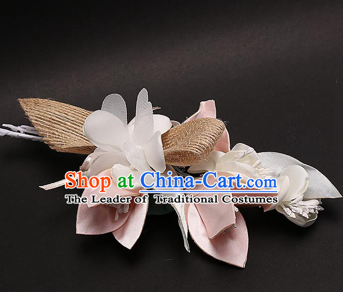 Top Grade Handmade Wedding Bride Hair Accessories Pink Flower Hair Claw, Traditional Baroque Princess Hair Stick Headpiece for Women