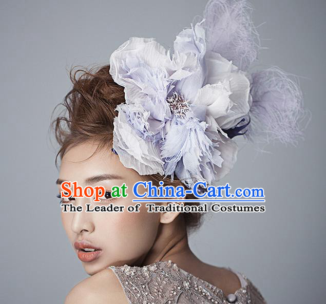 Top Grade Handmade Wedding Bride Hair Accessories Purple Flower Hairpin, Traditional Baroque Princess Hair Stick Headband Headpiece for Women