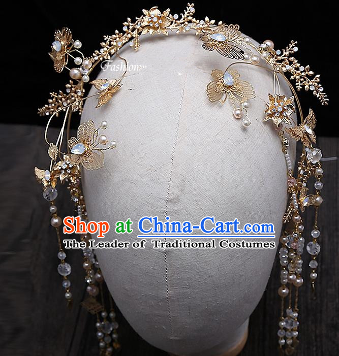 Top Grade Chinese Handmade Wedding Hair Accessories, Traditional China Xiuhe Suit Bride Tassel Hair Clasp Step Shake Headdress for Women