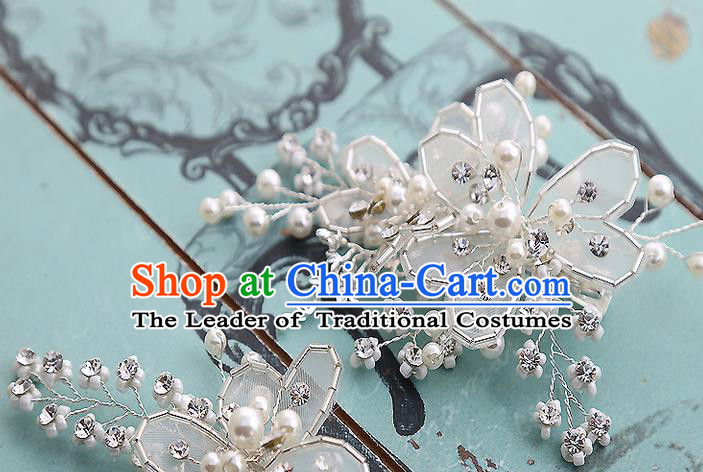 Top Grade Handmade Wedding Hair Accessories Bride Headband Beads Hair Claw, Traditional Baroque Princess Hair Stick Headdress for Women